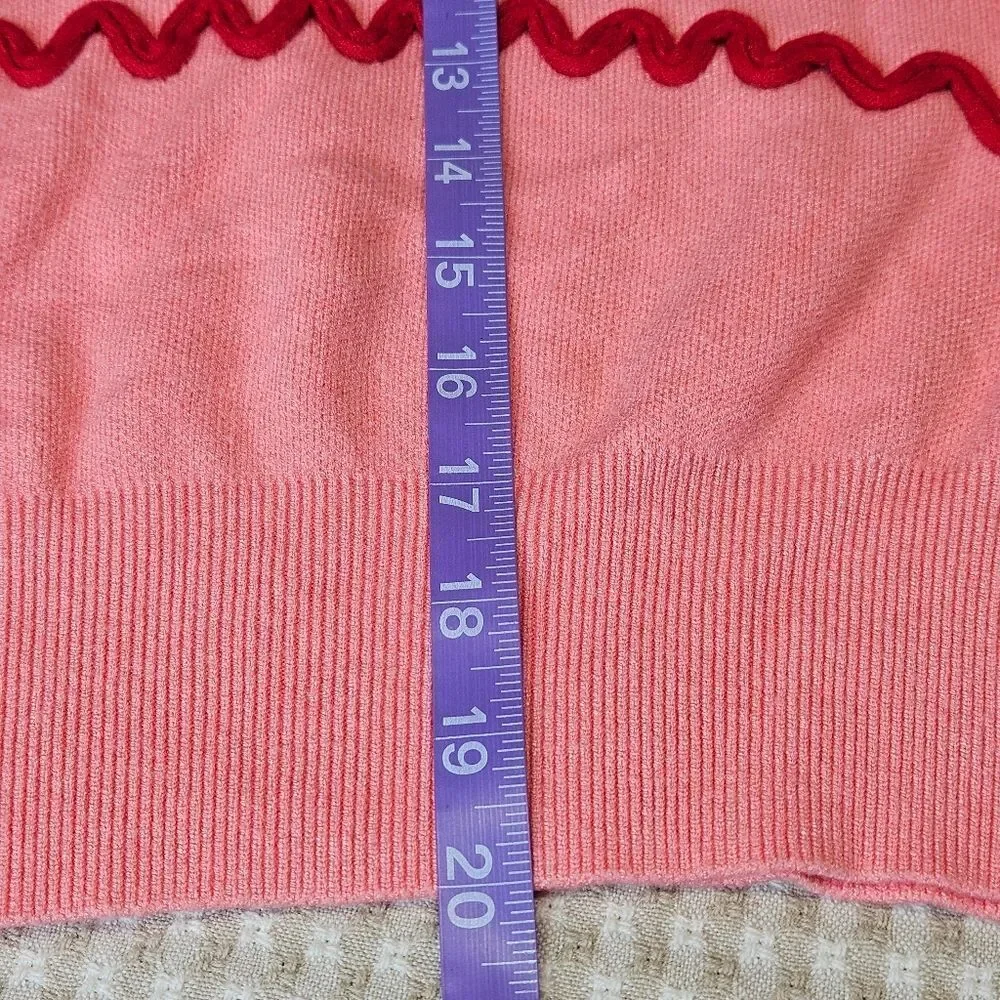 Cider Coral Pink Raised Red Squiggle Wave Cropped Trendy Pullover Knit Sweater